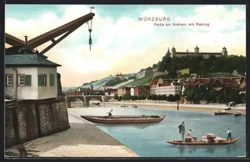 AK Würzburg, Partie am Kranen mit Festung