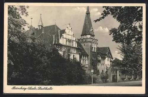 AK Bernburg /Saale, Partie an der Stadthalle