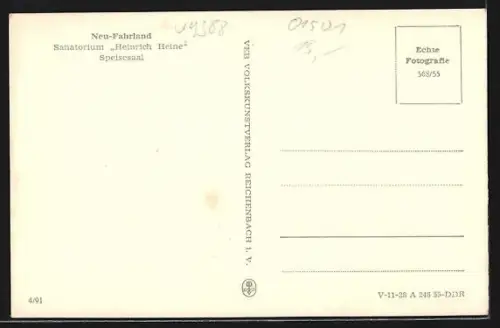 AK Neu-Fahrland, Sanatorium Heinrich Heine, Speisesaal