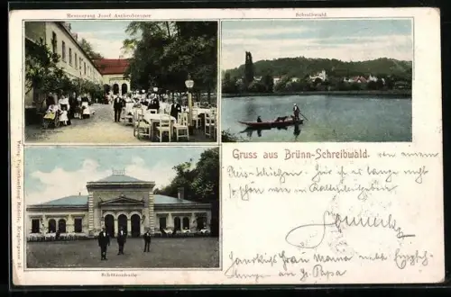 AK Brünn / Brno, Panorama, Schreibwald, Restaurant Josef Aschenbrenner mit Gartenterrasse & Schützenhalle