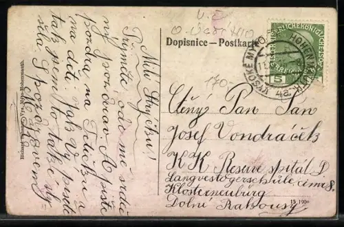 AK Hohenmauth, Kaserne des K. k. Lw.-Inft.-Reg. No. 30, Panorama mit Hof, Gebäudeansichten, Soldatengruppe