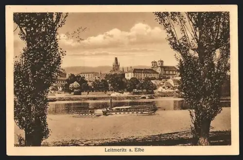 AK Leitmeritz a. Elbe, Panorama mit Kirche