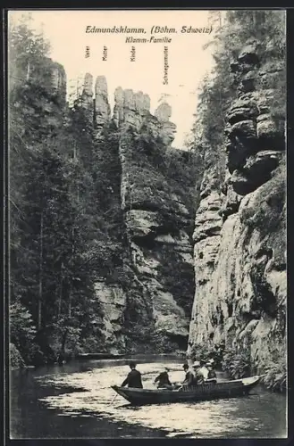 AK Edmundsklamm /Böhm. Schweiz, Klamm-Familie: Vater, Mutter und Kinder