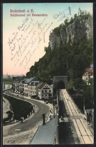 AK Bodenbach a. E., Schäferwand mit Restaurant
