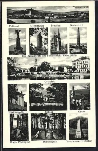 AK Kulm, Monumenta am Schlachtfeld, Horkakapelle, Schloss, Kirche, Major Röder- und Massengrab