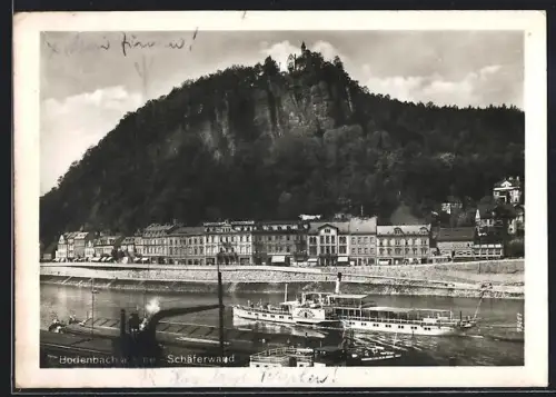 AK Bodenbach a. Elbe, Schäferwand mit Dampfer Bodenbach