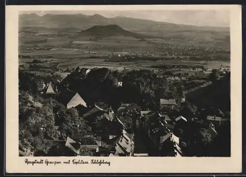 AK Graupen, Panorama mit Teplitzer Schlossberg