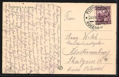 AK Tetschen a. E., Panorama mit Schloss