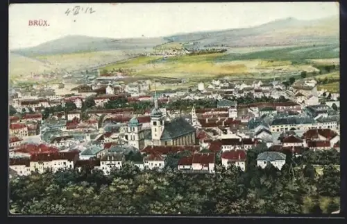 AK Brüx, Panorama mit Kirche