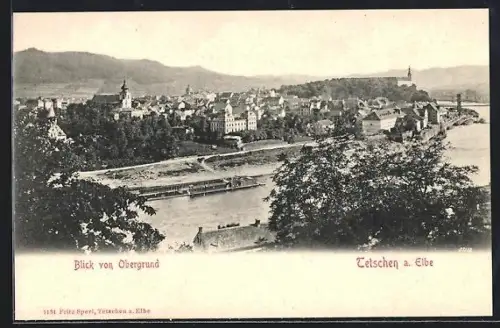 AK Tetschen a. Elbe, Blick von Obergrund auf den Ort