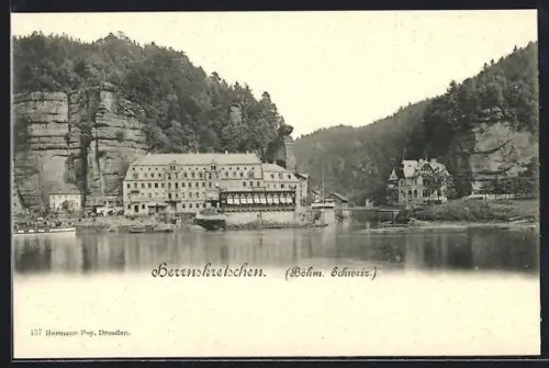 AK Herrnskretschen /Böhm. Schweiz, Panorama