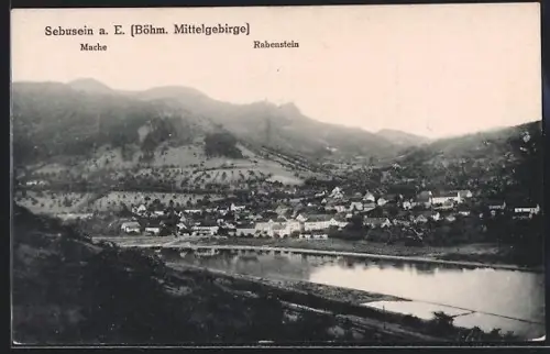 AK Sebusein a. E., Panorama mit Mache und Rabenstein