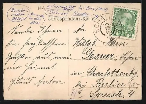 AK Boreslau, Teilansicht mit Milleschauer oder Donnersberg