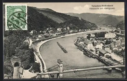 AK Tetschen-Bodenbach, Elbepartie mit Obergrund