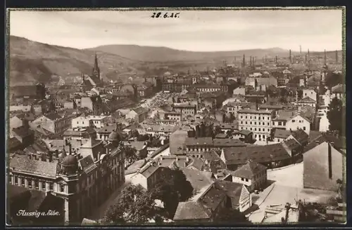 AK Aussig a. Elbe, Panorama mit Kirche