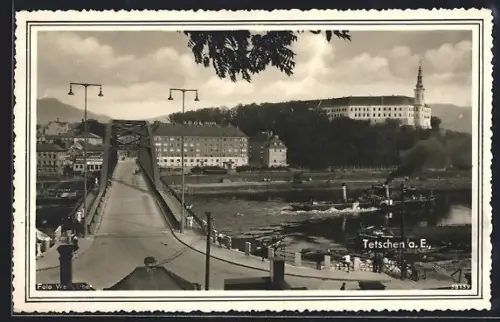 AK Tetschen a. E., Schloss mit Brücke