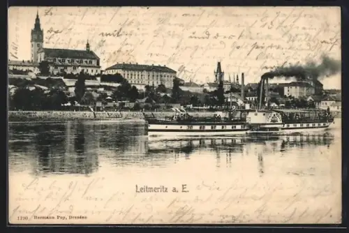 AK Leitmeritz / Litomerice, Dampfer Stadt Wehlen auf der Elbe