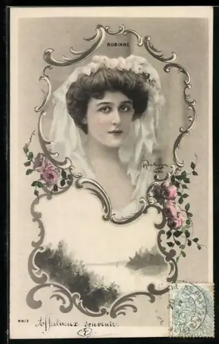 Foto-AK Atelier Reutlinger, Paris: Schauspielerin Robinne mit Hochzeitsschleier