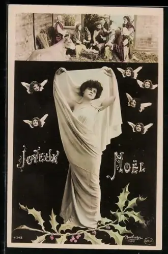 Foto-AK Atelier Reutlinger, Paris 4348: Frau im langen Gewand mit Lorbeerzweig