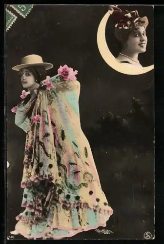 Foto-AK Atelier Reutlinger, Paris 1516: Junge Frau in langem Kleid mit Hut