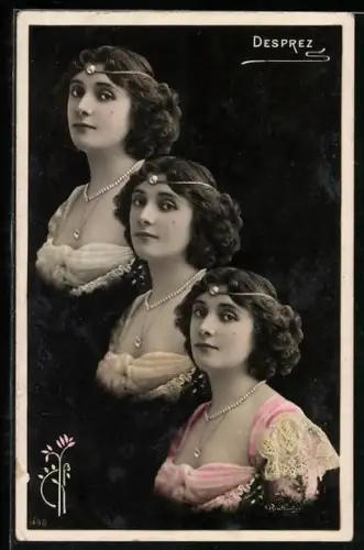 Foto-AK Atelier Reutlinger, Paris: Schauspielerin Desprez in tief dekolletiertem Kleid mit Schmuck