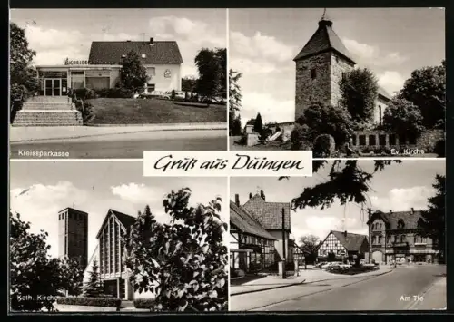 AK Duingen, Kreissparkasse, Evang. Kirche, Kathol. Kirche, Am Tie