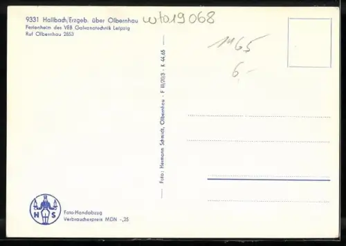 AK Hallbach /Erzgeb., Ferienheim des VEB Galvanotechnik Leipzig, Speisesaal