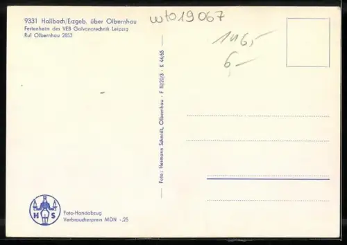 AK Hallbach /Erzgeb., Ferienheim des VEB Galvanotechnik Leipzig, Speiseraum