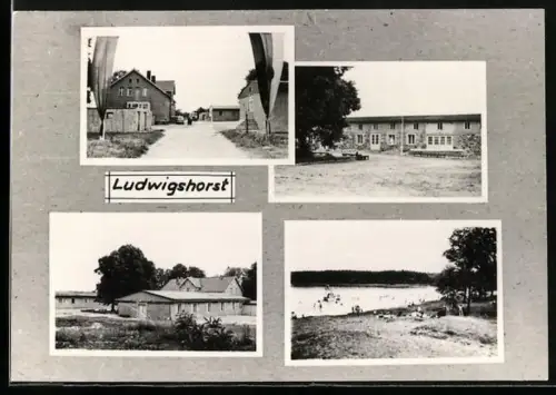 AK Menz / Gransee, Pionierlager Ludwigshorst, Gebäude und Badestelle