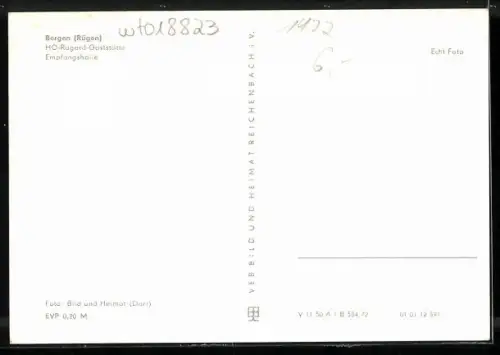 AK Bergen /Rügen, HO-Rugard-Gaststätte, Empfangshalle
