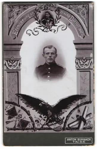 Fotografie Anton Burbach, Trier, Soldat vom Inf.-Rgt. Nr. 63 in Uniform, Portrait Kaiser Wilhelm II., Passepartout