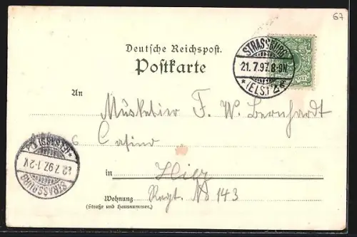 Lithographie Strassburg, Centralbahnhof, Universität, Eisenbahnbrücke