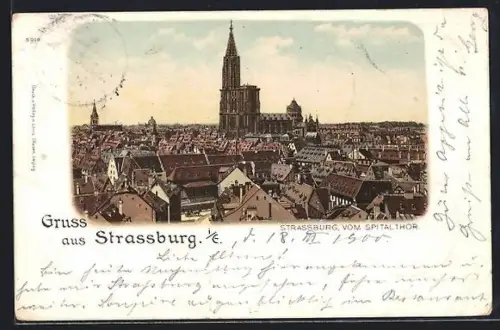 Lithographie Strassburg i. E., Totalansicht vom Spitalthor