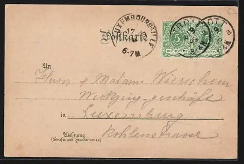 Mondschein-Lithographie Mont Ste. Odile, Ortsansicht mit Wald u. Feldern im Tal