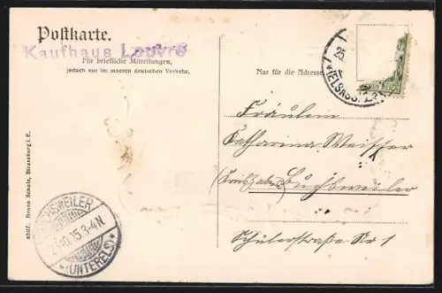 AK Strassburg, Kleberplatz mit Denkmal, Strassenbahnen und Stadtpanorama aus der Vogelschau, im Goldrahmen