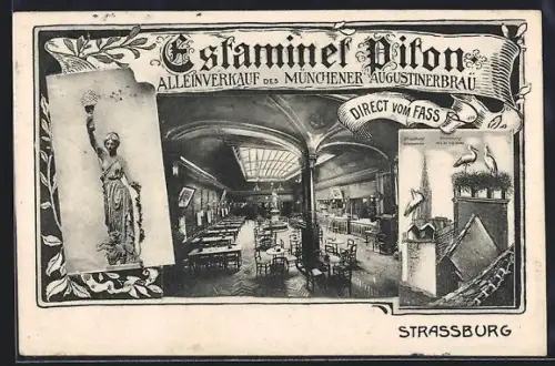AK Strassburg, Gasthaus Estaminel Piston, Alleinverkauf des Münchener Augustinerbräu