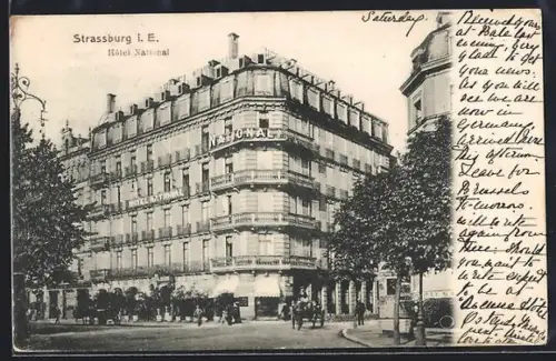 AK Strassburg i. E., Hotel National mit Strasse