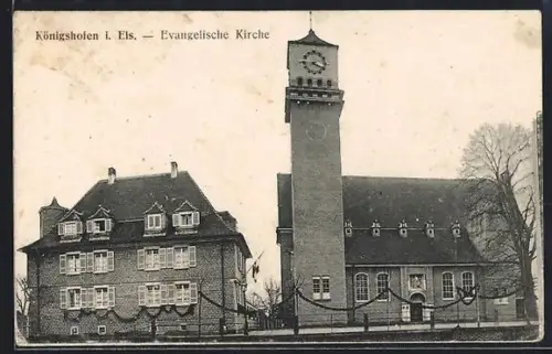 AK Königshofen i. Els., Partie an der Evangel. Kirche