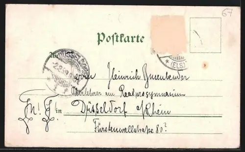 Lithographie Strassburg, Kehler Brücke, Elsässerin, Storchennest, Das alte Haus