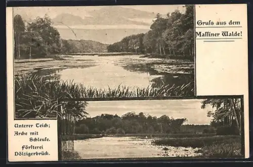 AK Massin, Massiner Wald, Unterer Teich, Arche mit Schleuse