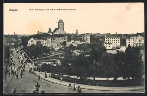 AK Sagan, Blick auf Sagan mit der Kaiser Wilhelm-Brücke