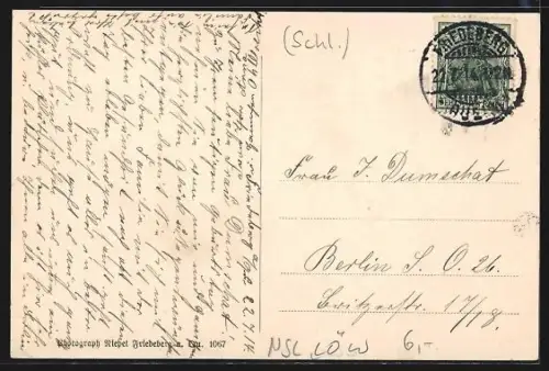 AK Friedeberg a. Queis, Aussicht auf Bad Flinsberg, Hasenstein und Bad Schwarzbach mit dem Iserkamm