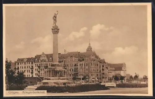 AK Glogau, Teilansicht mit Kriegerdenkmal