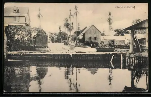 AK Sinoe, Ortspanorama vom Wasser aus