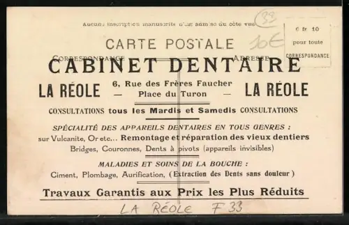 AK La Réole, Maison Cabinet Dentaire, Rue des Frères Faucher, Place du Touron