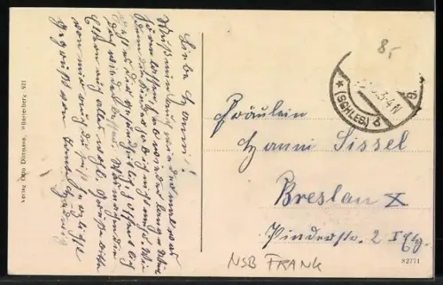 AK Münsterberg i. Schles., Wildbach im Stadtpark, mit Gebäude