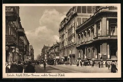 AK Litzmannstadt-Lodz, Grand-Hotel in der Strasse