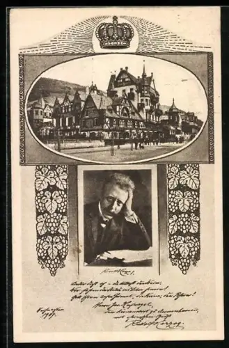 AK Assmannshausen a. Rhein, Dichter- und Künstlerheim zur Krone, Rudolph Herzog