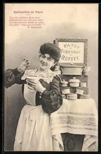 AK Frau mit einer Dose Stopfleber