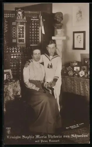 AK Königin Sophie Maria Victoria von Schweden mit Prinz Lennart